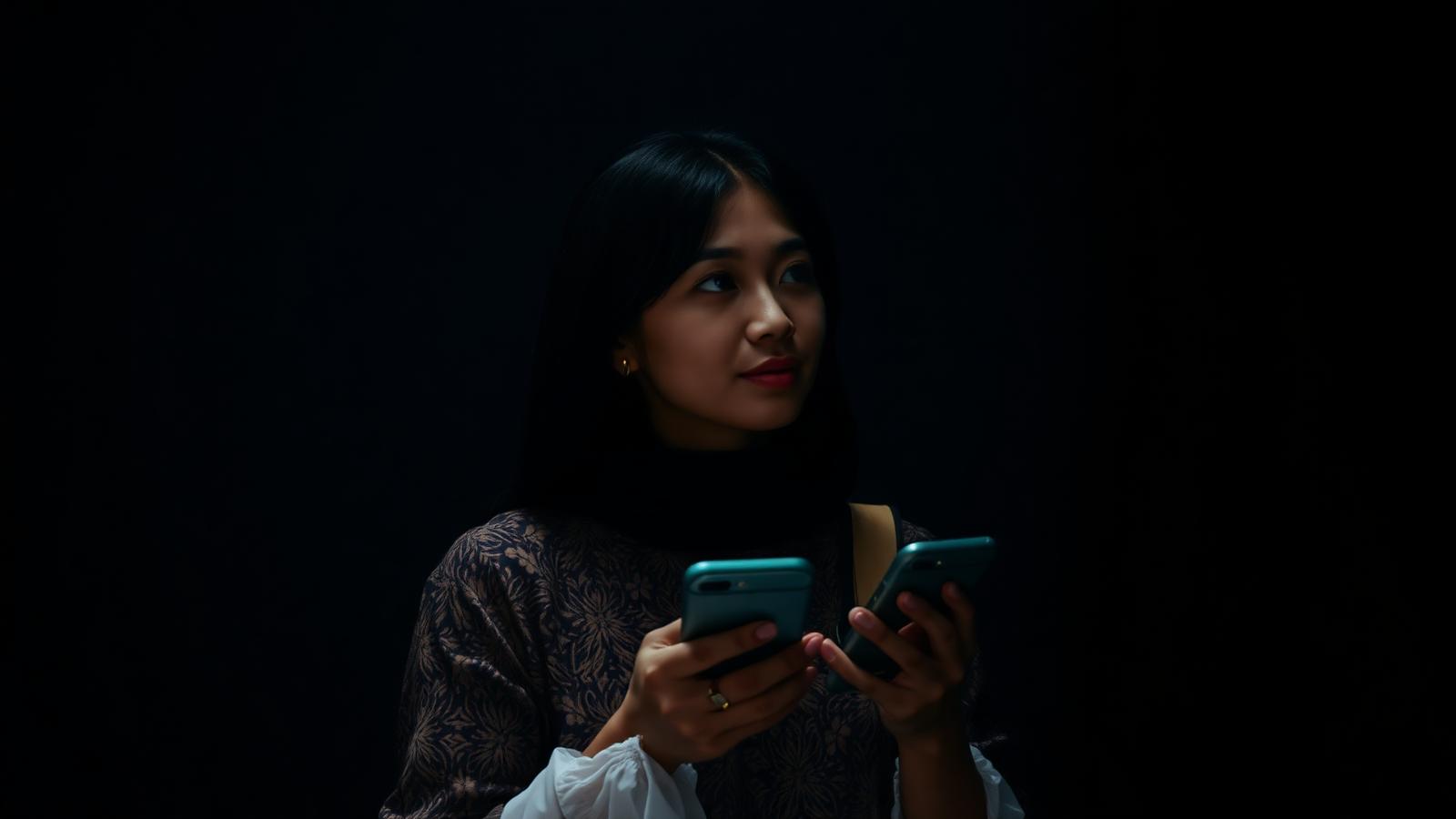 Calon customer memegang ponsel sambil menimbang keputusan pembelian